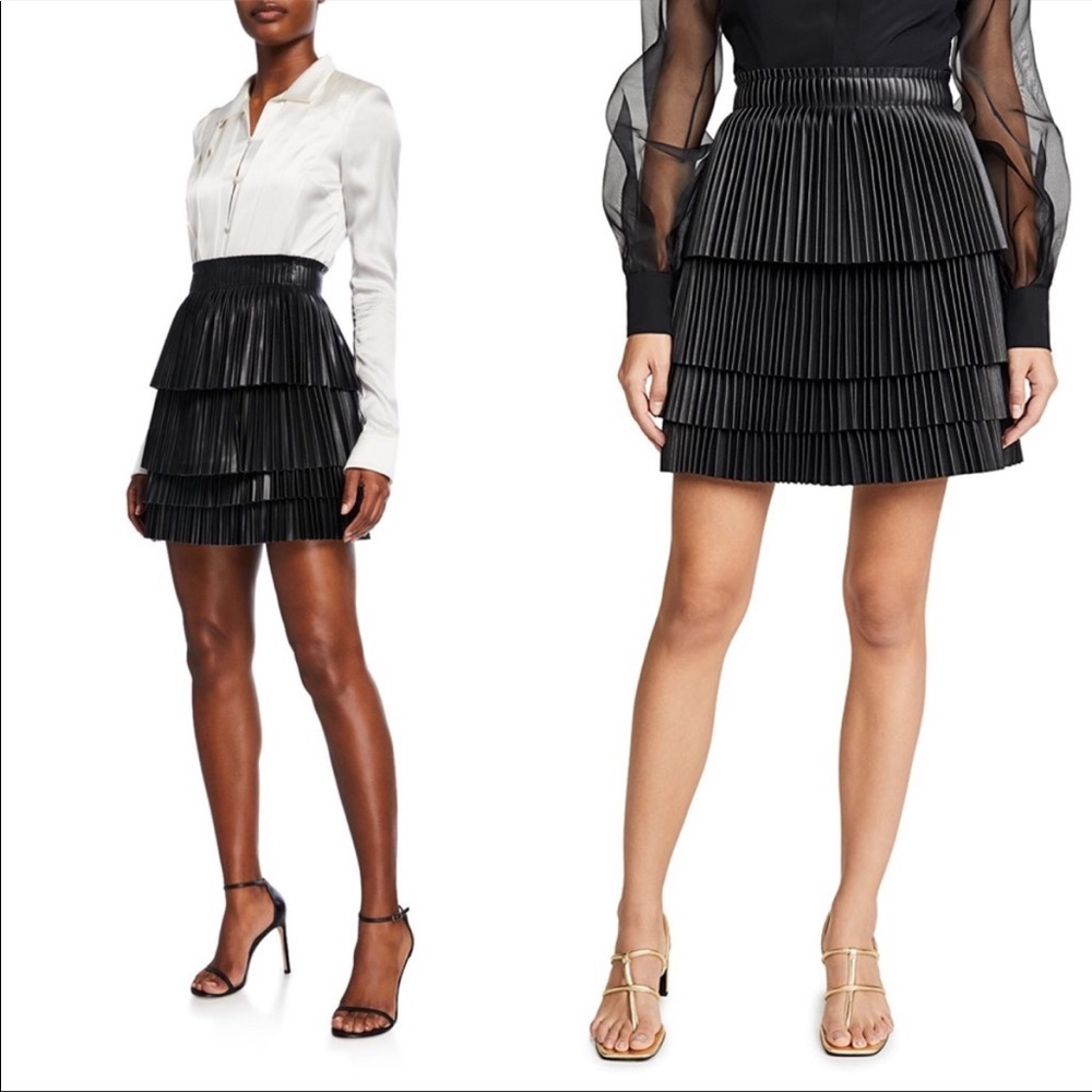 Alexis Black Tiered Pleated Faux Leather Skirt